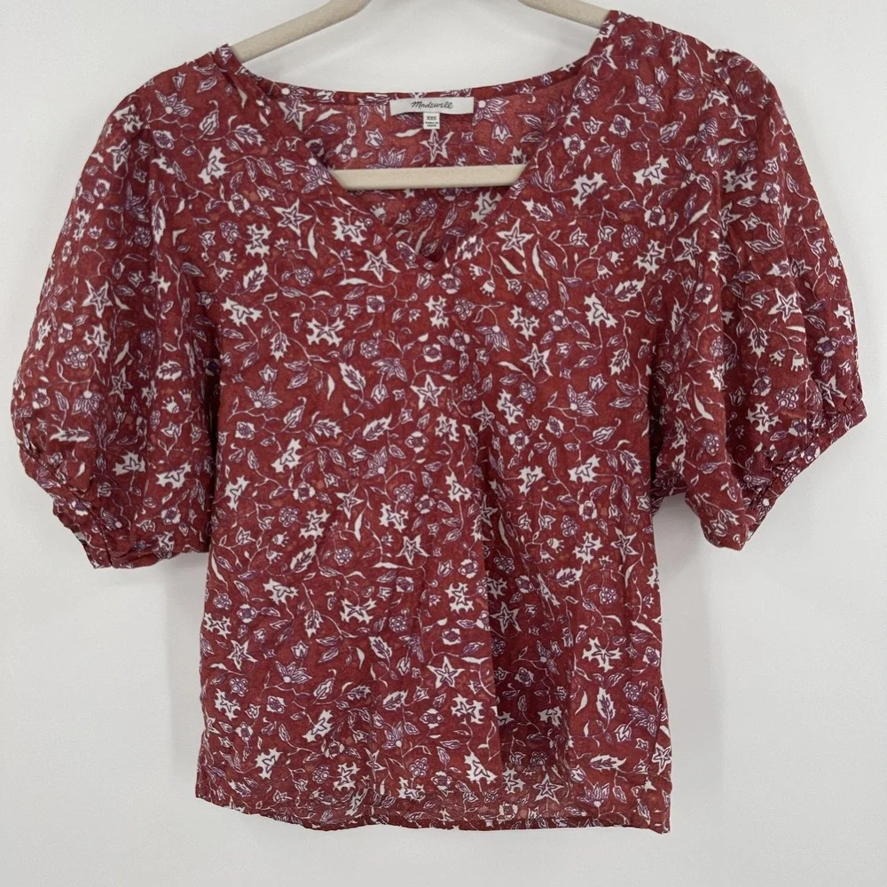 Madewell Shirt Womens‎ XXS Floral Puff Sleeve Boho Top Lightweight Blouse